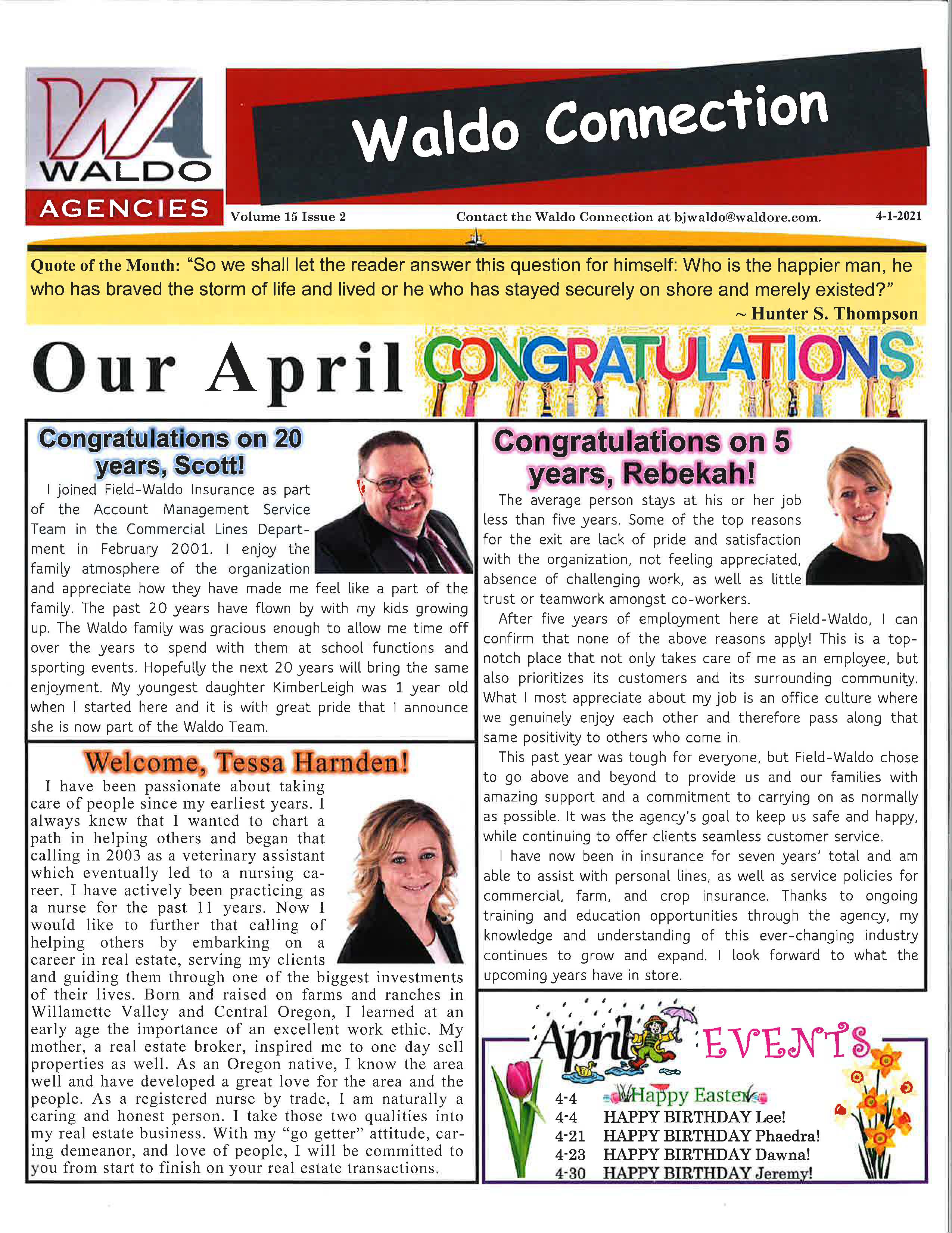 April 2021 Newsletter